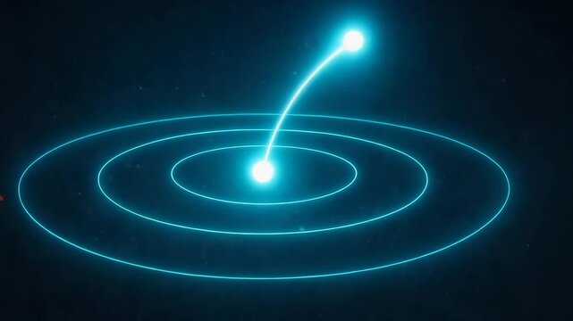 A captivating digital illustration showcasing a glowing blue dot with energy waves emanating in concentric circles, symbolizing cosmic dynamics and the essence of energy in the uni