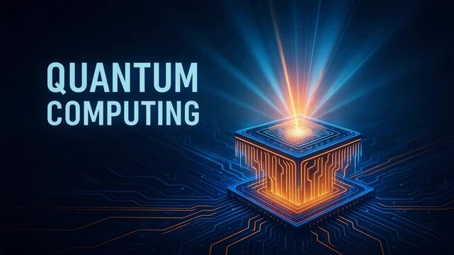 A visually striking illustration of quantum computing, highlighting a futuristic processor emitting radiant beams of light, symbolizing advanced technology and innovation.