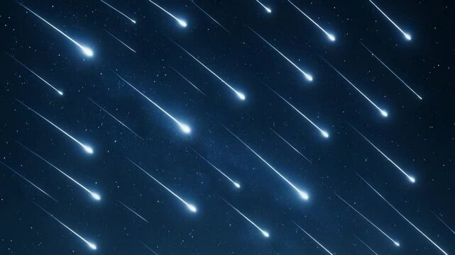 A stunning view of meteors streaking across a dark sky, creating a mesmerizing display of light and motion in the vast universe, reminding us of the wonders of the cosmos.