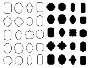 Set of simple linear frames with triple stroke. Vector borders and frames. Collection of black and white vertical templates for text design.