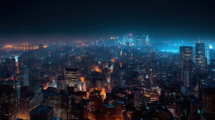 Night Lights of the City: An Aerial View of Urban Metropolis at Night