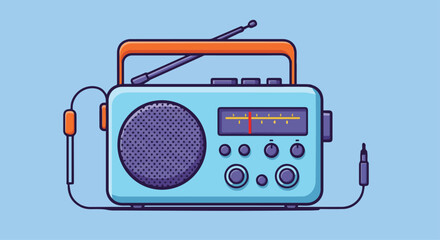 Retro Portable Radio with Earphones Illustration