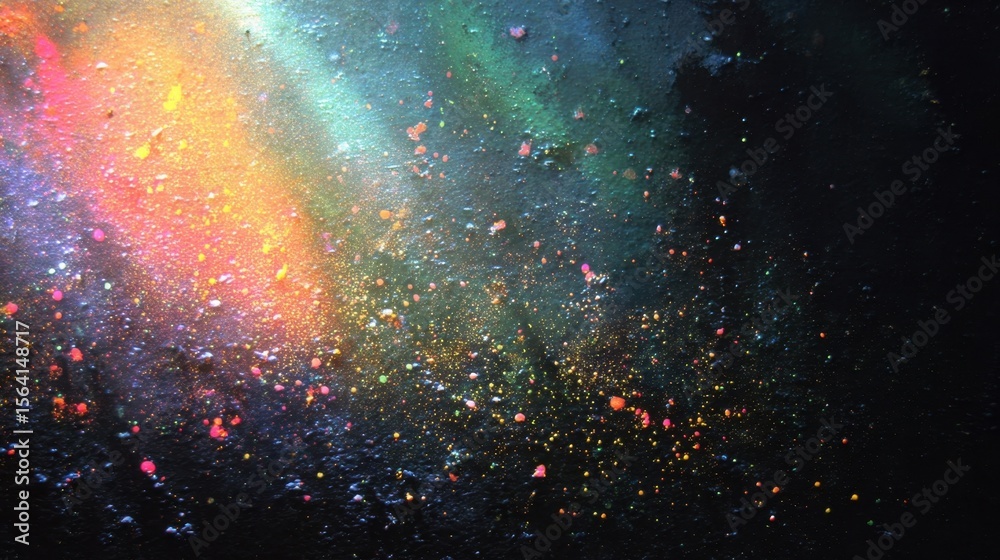 Wall mural a burst of colorful light stains the dark canvas with blurred edges and scattered spots creating a d