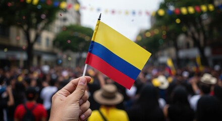 Celebration Spirit - Waving the Colombian Flag in a Crowd