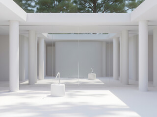 Minimalist White Open-Air Pavilion with Columns and Sky Light
