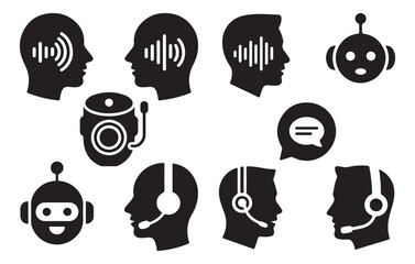 Black Silhouettes of Heads with Sound Waves Chatbots and Headsets profile