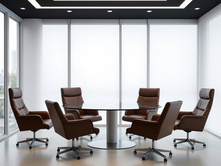 Modern Minimalist Office Conference Room with Leather Chairs