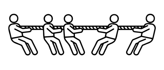Tug of war icon featuring teams in competition, minimalist line art design