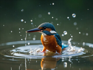 Kingfisher Bird Splashing in Water