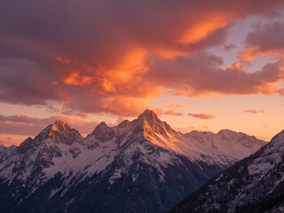 Snow - Capped Mountains at Sunset