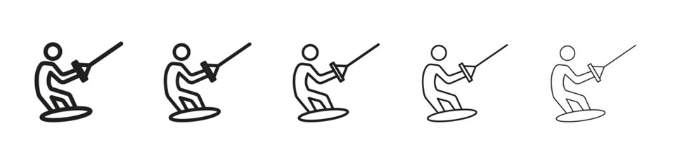 Wakeboarding icon design in thin editable stroke style for graphic work