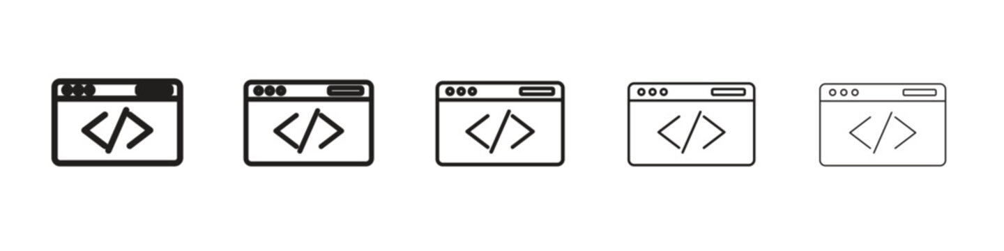 Web Code icon design in thin editable stroke style for graphic work