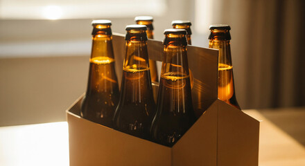 Mochup of a bottles of beer on a table. Created using generative AI tools

