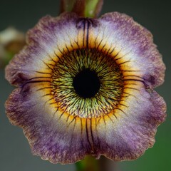 A flower with a large green eye