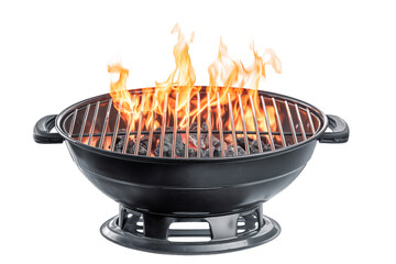 Flames dance in open charcoal grill,isolated on white background