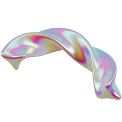 Twisted element. Abstract 3D holographic shape in blue, pink and yellow color. 3D render. Iridescent frame on a transparent background.