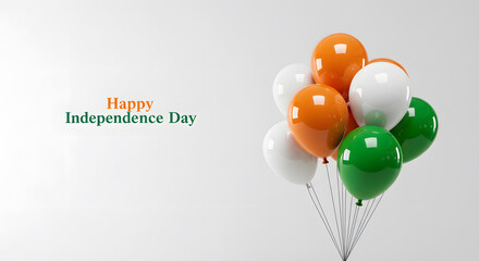  Happy independence day greeting with tricolor balloon. Saffron white and green party decoration. Holiday celebration background with copy space for text.