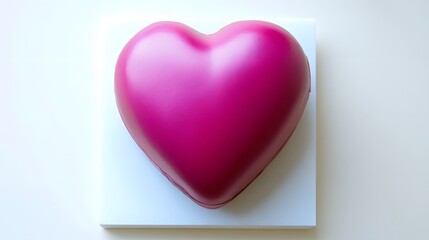 Fototapeta premium Pink Heart Shaped Object on White Cube Minimalist Studio Shot