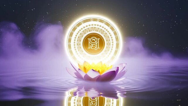 Serene spiritual awakening: lotus flower blossoms with ethereal light and mystical energy