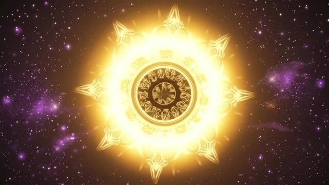 Ethereal Golden Mandala Pulsating in Cosmic Nebula - Spiritual Transformation Sequence