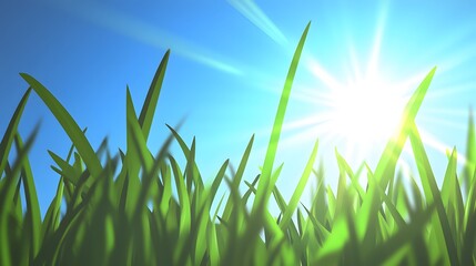 Obraz premium Vibrant Green Grass Blades Under Sunny Sky