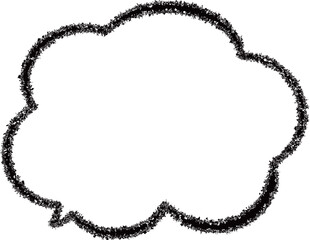 Fototapeta premium 黒いクレヨンで描いたモコモコした雲の形のふきだし。かわいい。手描き風。吹き出しの先端は左下