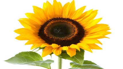 Obraz premium Vibrant Single Sunflower Blossom Closeup on White Background