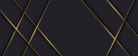 Luxurious gold lines on black background overlapping with brown and black colors. Realistic and elegant 3D paper cut style. Vector illustration