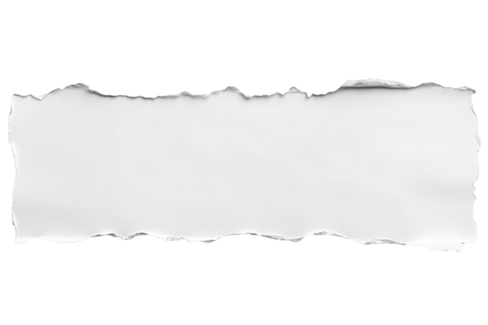 Isolated torn white paper piece on a transparent background showing edge texture and copy space