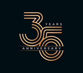 35 Years Anniversary design vector illustration. Unique 35 years logo design template. In gold color