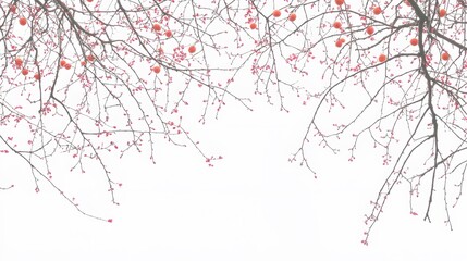 Delicate Peach Tree Branches with Blossoms and Fruit
