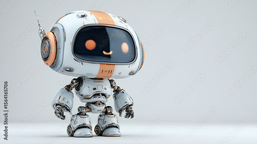 Fototapete 3d graphics of ai robot character standing at attention with smiling face stock illustration