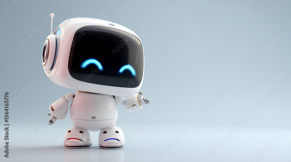 Fototapete 3d graphics of ai robot character standing at attention with smiling face stock illustration
