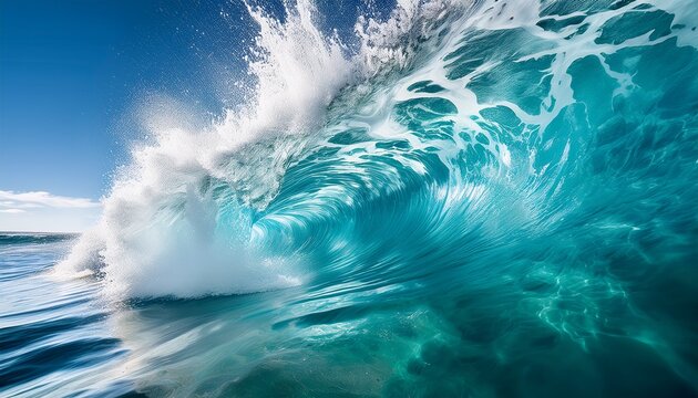 a close up shot of a turquoise ocean wave with white foam creating intricate patterns on the water