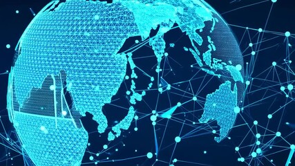 Global Digital Network Visualization with Connecting Lines and Geometric Shapes - Powered by Adobe