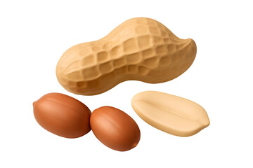 Single peanut with shelled and unshelled nuts on a black background, for food, health or culinary uses