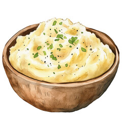 Mashed potatoes watercolor illustration isolated on transparent background. Great for comfort food or Thanksgiving visuals.