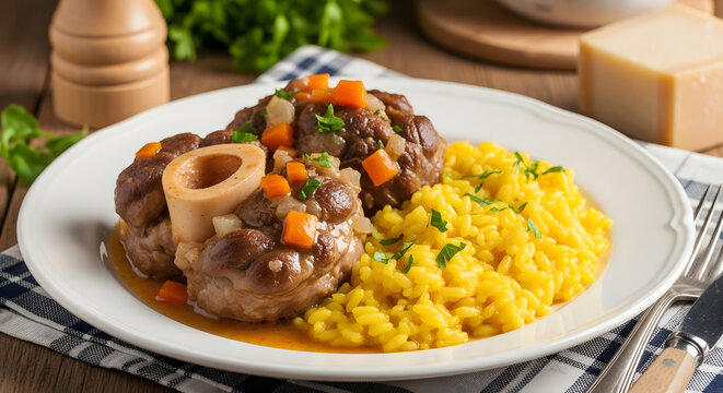 Traditional Italian ossobuco with saffron risotto
