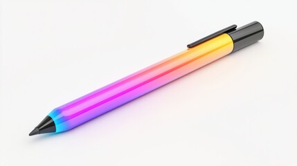 a pen with a rainbow colored tip on a white surface