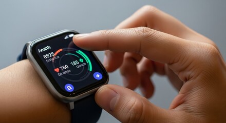 Close-up of smartwatch displaying health statistics on wrist