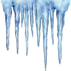 Icicles watercolor illustration isolated on transparent background, great for winter-themed designs or seasonal ads.