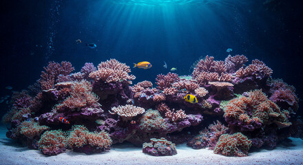 Vibrant Underwater Coral Reef Scene with Colorful Fish