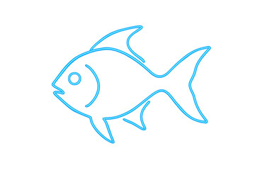 Obraz premium Stylized blue neon fish silhouette glowing against transparent backdrop, highlighting contemporary digital graphic design aesthetic