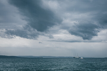 Sailing Boats on Sea in a Rainy Day