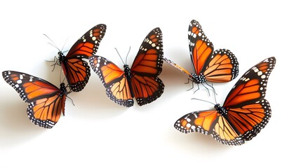 Obraz premium Vibrant Monarch Butterflies on White Background
