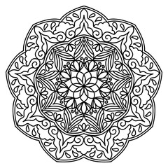 Circular pattern in the form of mandala, decorative ornament in ethnic oriental style, a creative simple mandala design vector style silhouette with white background use for coloring book page, fabric
