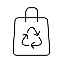 Minimalist line art icon of a reusable eco bag, isolated on white background. Represents sustainable shopping, zero waste lifestyle, and plastic-free alternatives. 