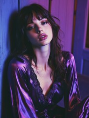 Elegant Woman in Silk Robe, Moody Portrait
