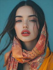 Radiant Elegance: A Fashion Portrait with Silk Scarf