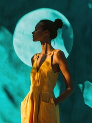 Woman in Yellow Dress with Moon Shadow